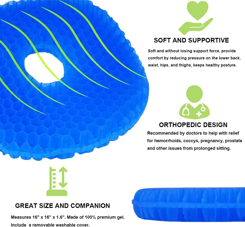 Honeycomb Gel Seat Cushion – 16" Round Pressure Relief Pad with Breathable & Washable Cover