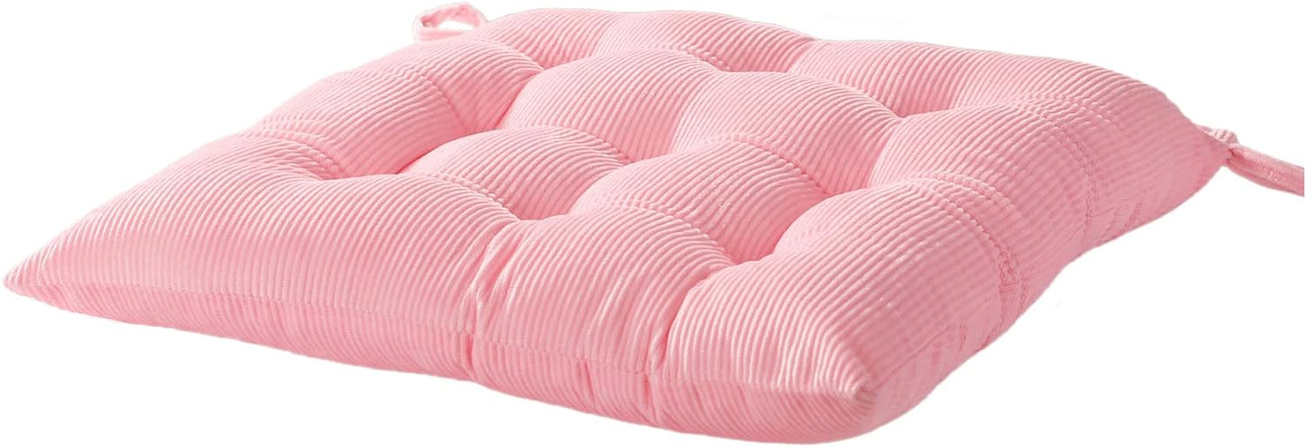 Corduroy Chair Cushion with Ties – 15.7"x15.7" Square Padded Seat Pad for Dining & Office Chairs (Pink)