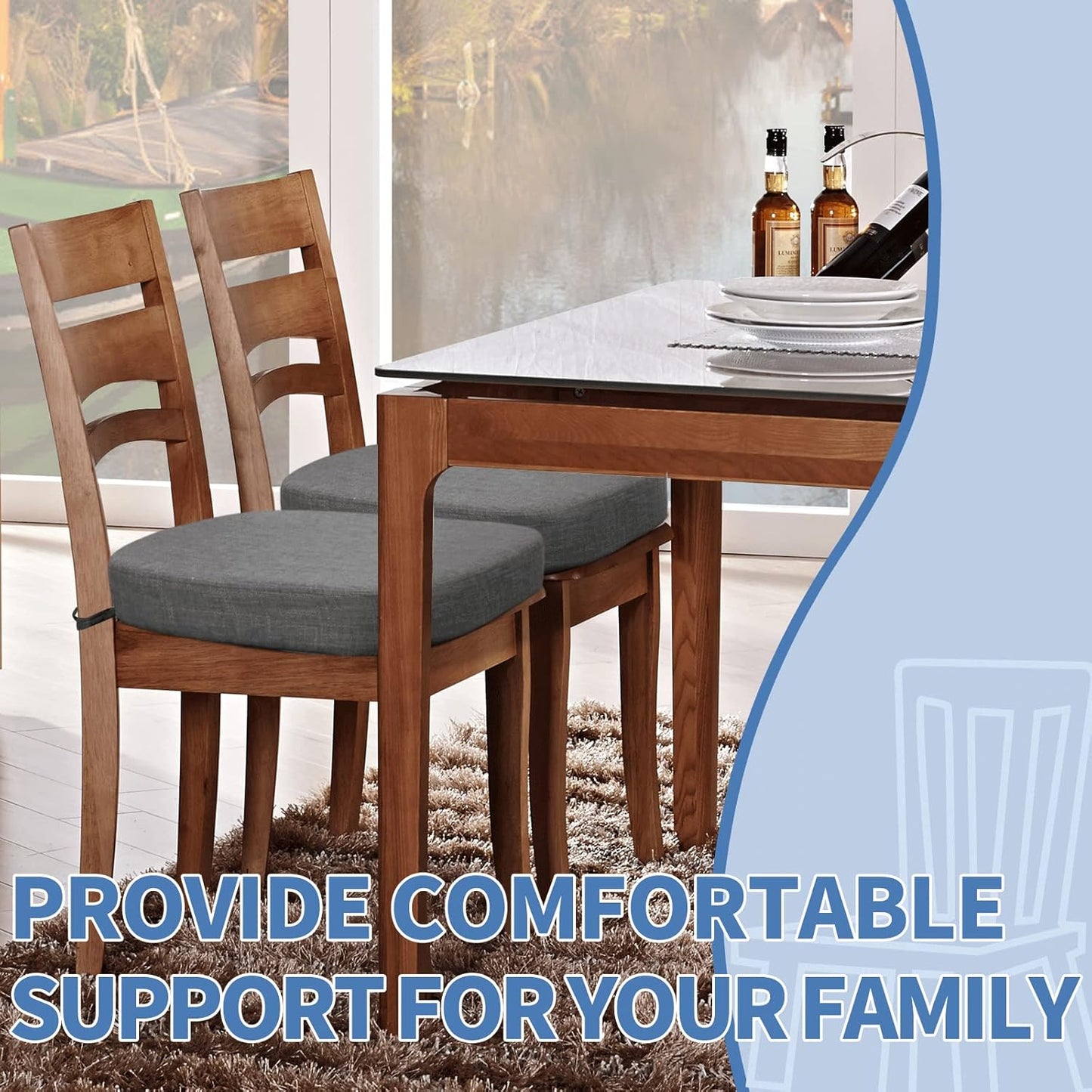 Thick Padded Chair Cushion – 16"x16"x2.5" Seat Pad with Ties for Indoor & Outdoor Chairs