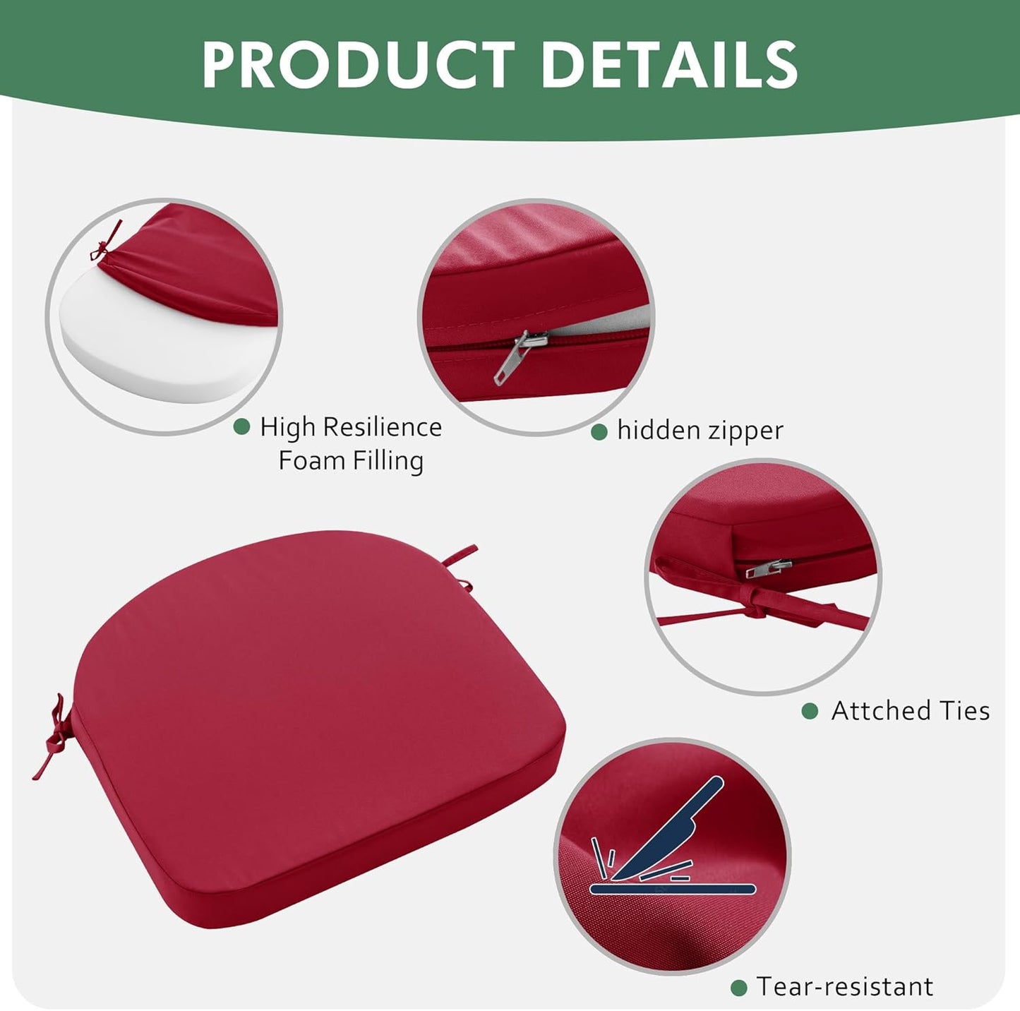 Multi-Color Tie-On Chair Cushions – Memory Foam Seat Pad with Multiple Size Options