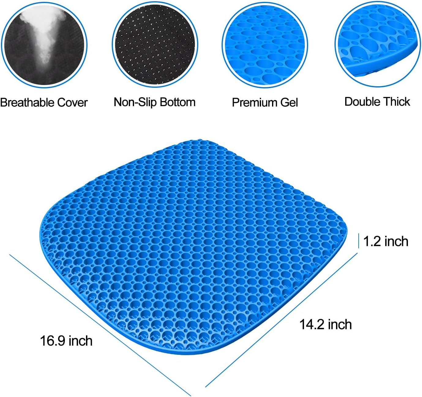 Honeycomb Gel Seat Cushion – Double Thick with Non-Slip Base & Breathable Cover, Pressure Relief for Office or Home