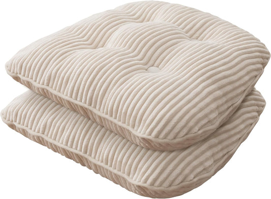 Striped Quilted Chair Cushion – Thickened Soft Seat Pad for Dining, Office, Vanity Chairs, Classic Beige