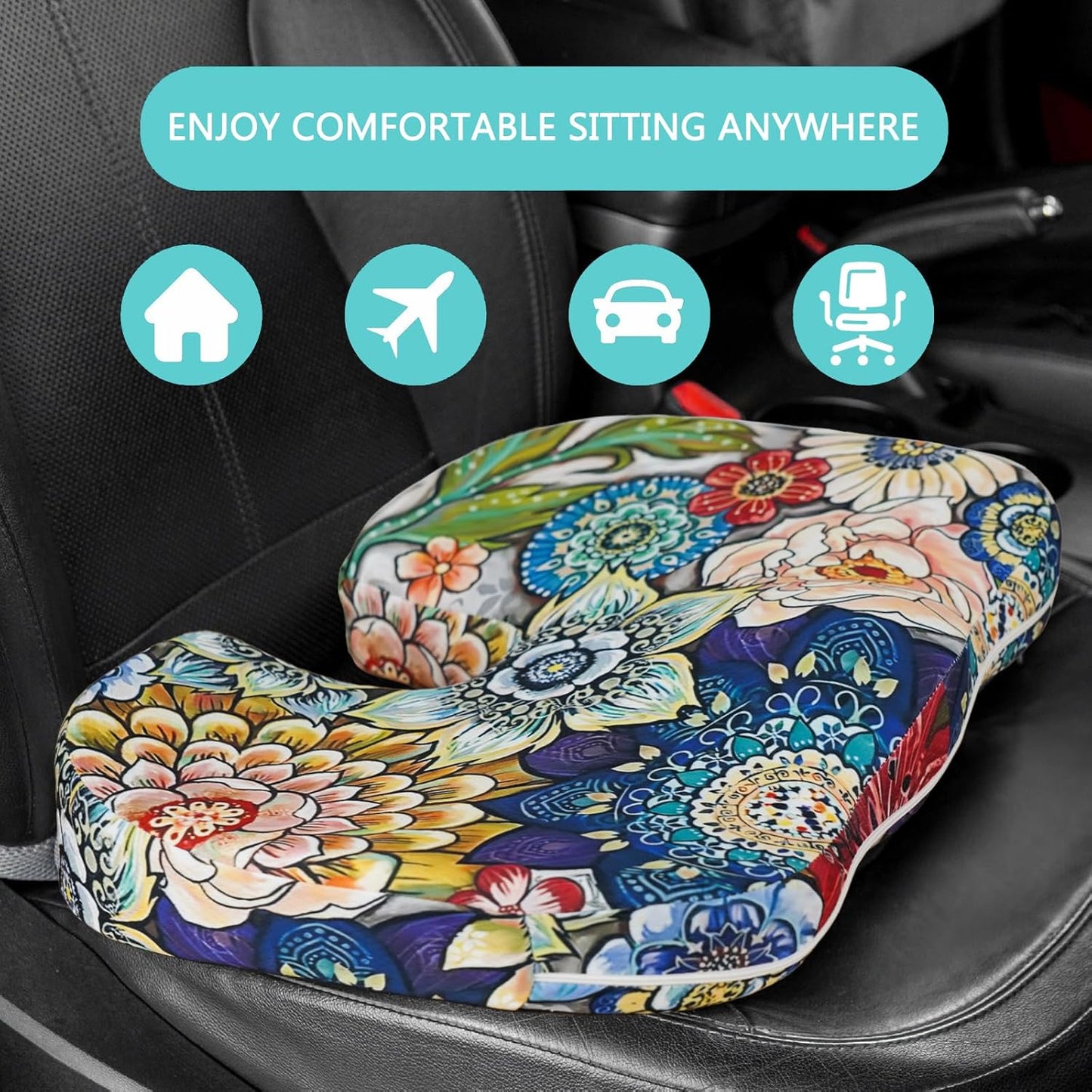 Floral Memory Foam U-Shaped Seat Cushion – Ergonomic Tailbone Relief Pad for Office, Car, Wheelchair (Removable Cover)