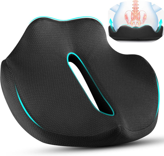 Ergonomic Coccyx Seat Cushion – Extra-Large Memory Foam Pillow with Non-Slip Bottom for Office Chair, Car, Wheelchair, Home (16.9"x14.1"x4.3")