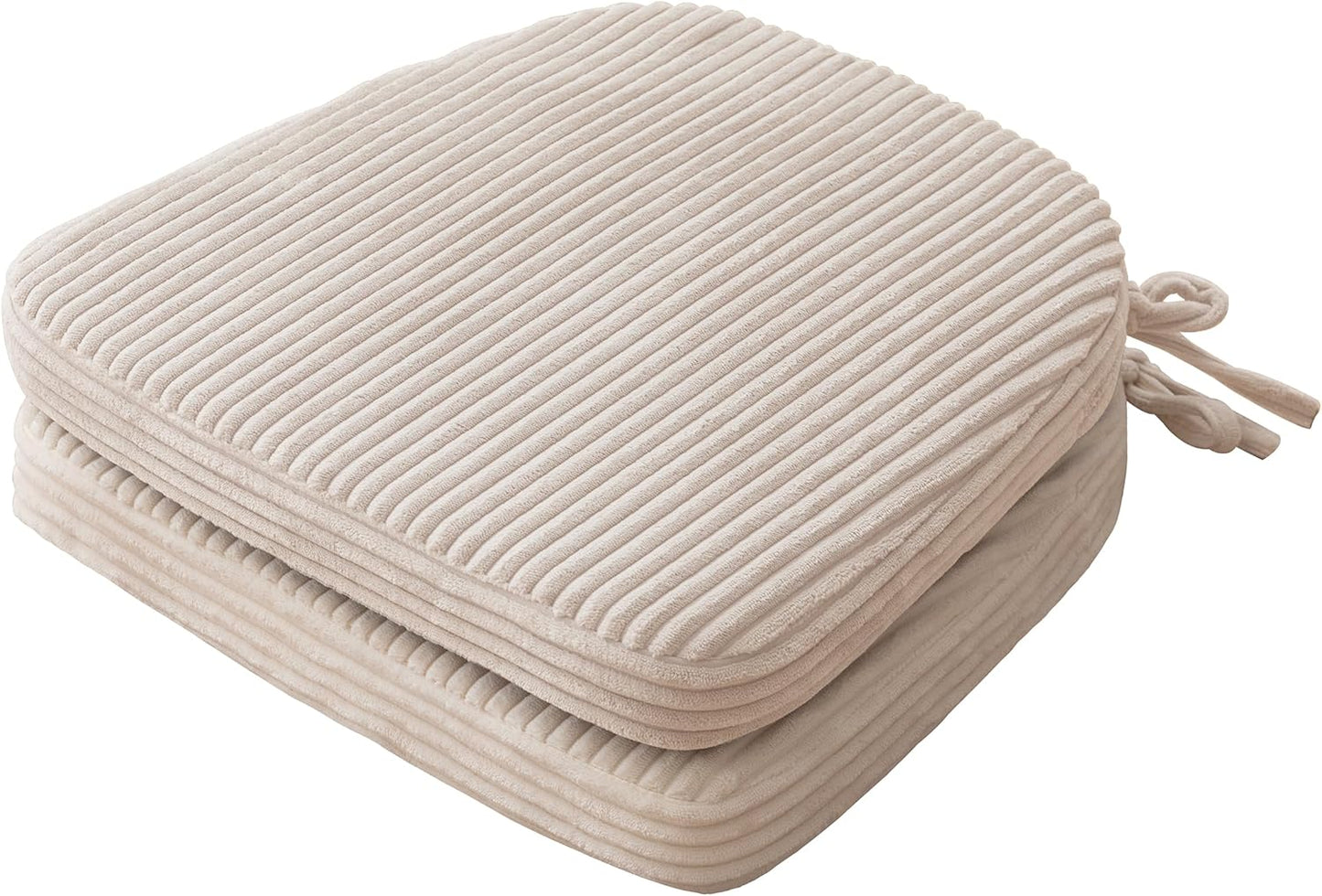 Striped Fabric Chair Cushion with Ties – Beige Soft Pad for Dining, Office, Home Chairs, 17 x 16 x 2.3 inch