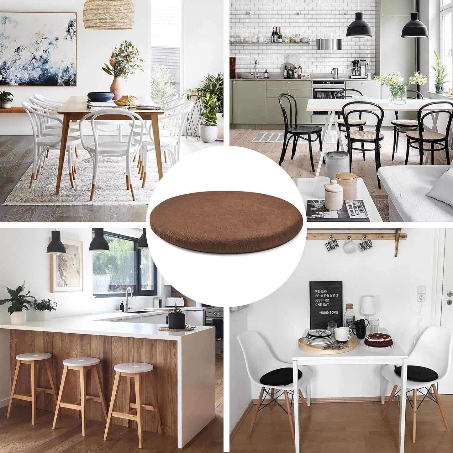 Round Memory Foam Seat Cushion – High-Density Foam Pad for Wooden Chairs, Stools, Dining or Office Seating (Brown)